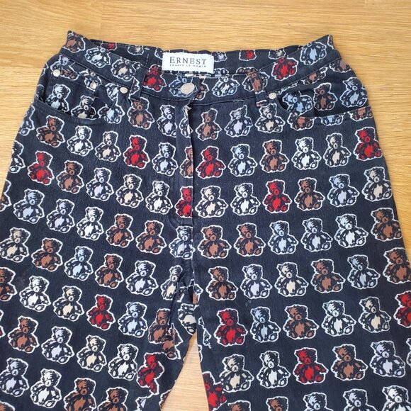 Ernest Le Gamin All Over Teddy Bear Slim Straight Mid Rise Jeans 28W/29L - Picture 2 of 16